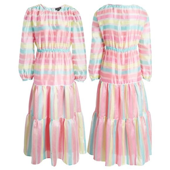 NWOT Halogen X Atlantic-Pacific Stripe Tiered Organza Dress - M - Picture 5 of 9